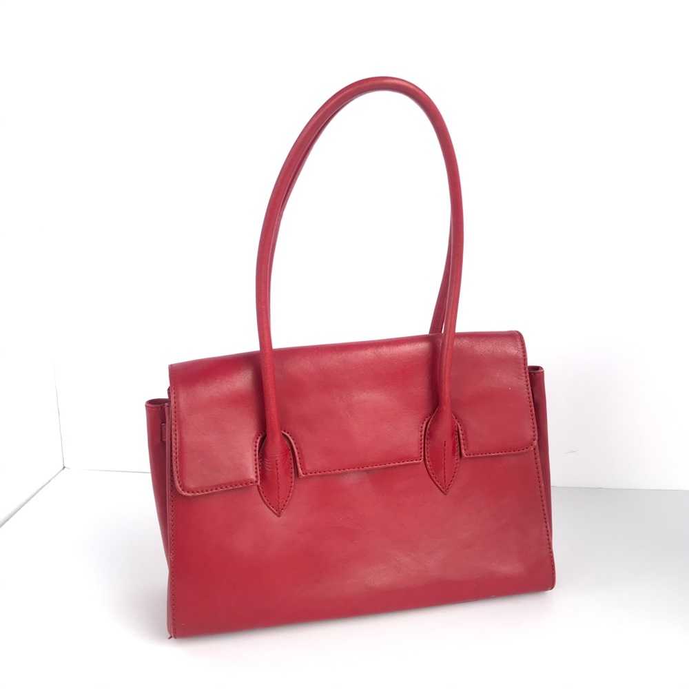 Red leather flap bag